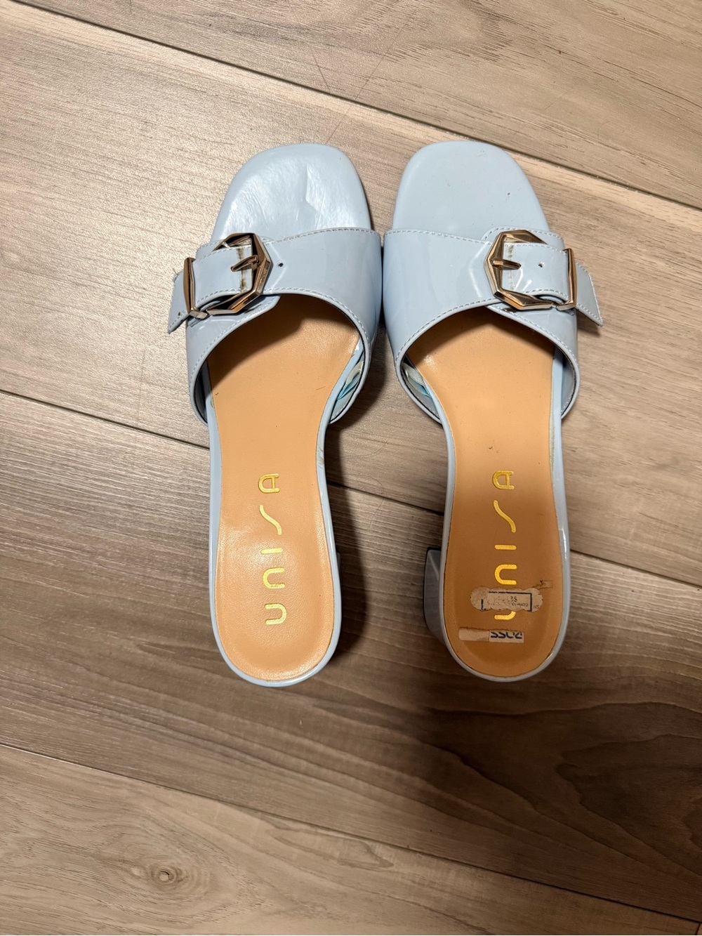 Unisa Pale Blue Buckle Slide Mules